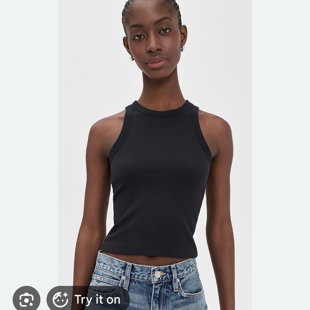 Tibi Black Ribbed High-Neck Tank